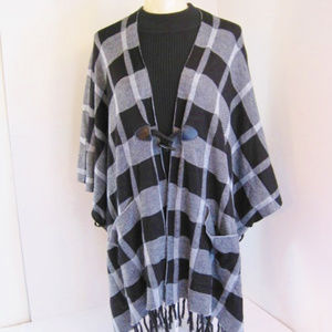 Jolt-Poncho Coat-Black & White-Pockets-Laced Sides